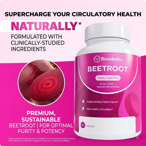 Organic Beetroot Capsules (1300mg) for Blood Flow & Heart Health